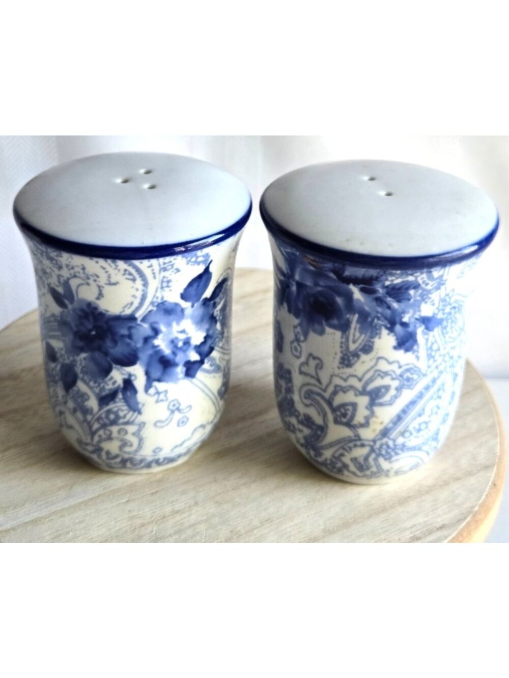 Blue and White Floral and Paisley Salt and Pepper Shakers Set of Two